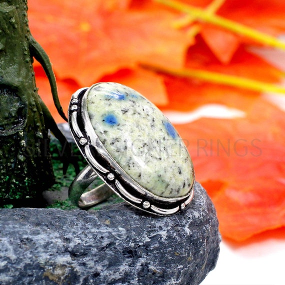 Oval K2 Jasper Ring: Oxidized Sterling Silver Gemstone Ring