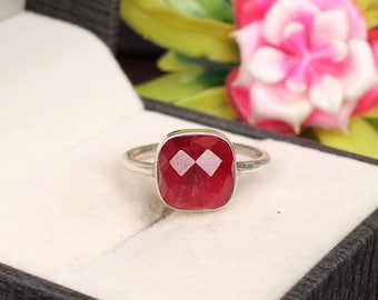 Indian Ruby Ring, Ruby Gemstone Jewelry, 925 Sterling Silver Ring, Indian Handmade Jewelry, Bague femme, Silver Gemstone, Mother's Day Gift