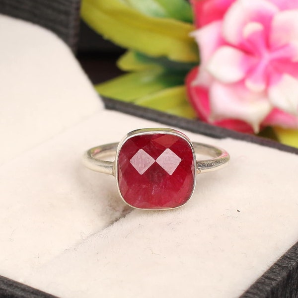 Indian Ruby Ring, Ruby Gemstone Jewelry, 925 Sterling Silver Ring, Indian Handmade Jewelry, Bague femme, Silver Gemstone, Mother's Day Gift