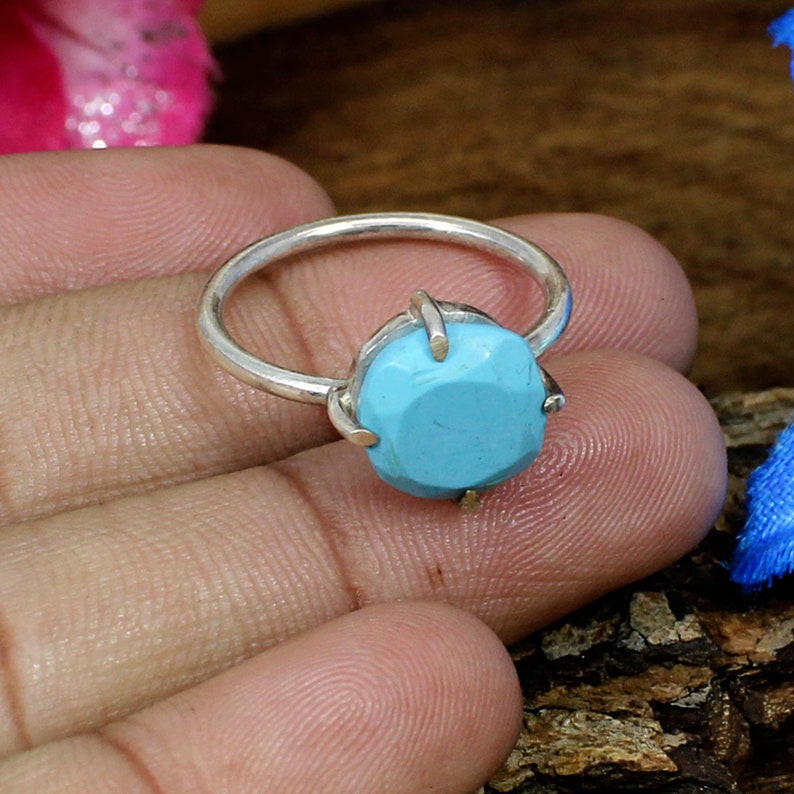Silver Band Ring 925 Silver Sterling Chinese Turquoise Ring,Chinese Turquoise Gemstone,Turquoise Ring,Prong Ring Silver Statement Ring,