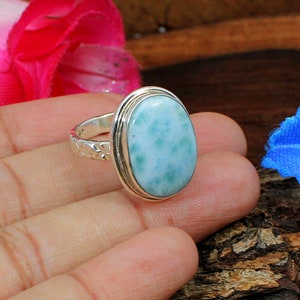 Larimar Gemstone Ring, Stacking Ring, Birthstone Ring, Handmade Ring, Women & Men Ring, 925 Silver Ring, Anniversary Ring, Gift For Her