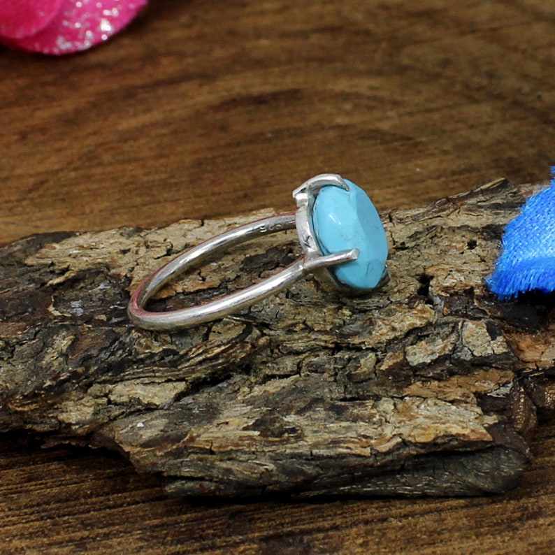 Silver Band Ring 925 Silver Sterling Chinese Turquoise Ring,Chinese Turquoise Gemstone,Turquoise Ring,Prong Ring Silver Statement Ring,