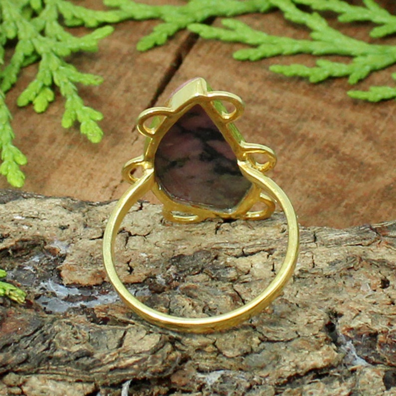 Rhodonite Ring Silver Natural Rohodnite Stone Ring Unisex Ring Pink Stone Ring Natural Gemstone Ring Gift for Her Rhodonite Jewelry