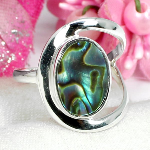 Abalone Shell Ring, Statement, Oval Gemstone, Boho, Gypsy, Artisan Made, Dainty,Unisex,Mom Gift,Gift for Her,All Size Available,Womens Ring