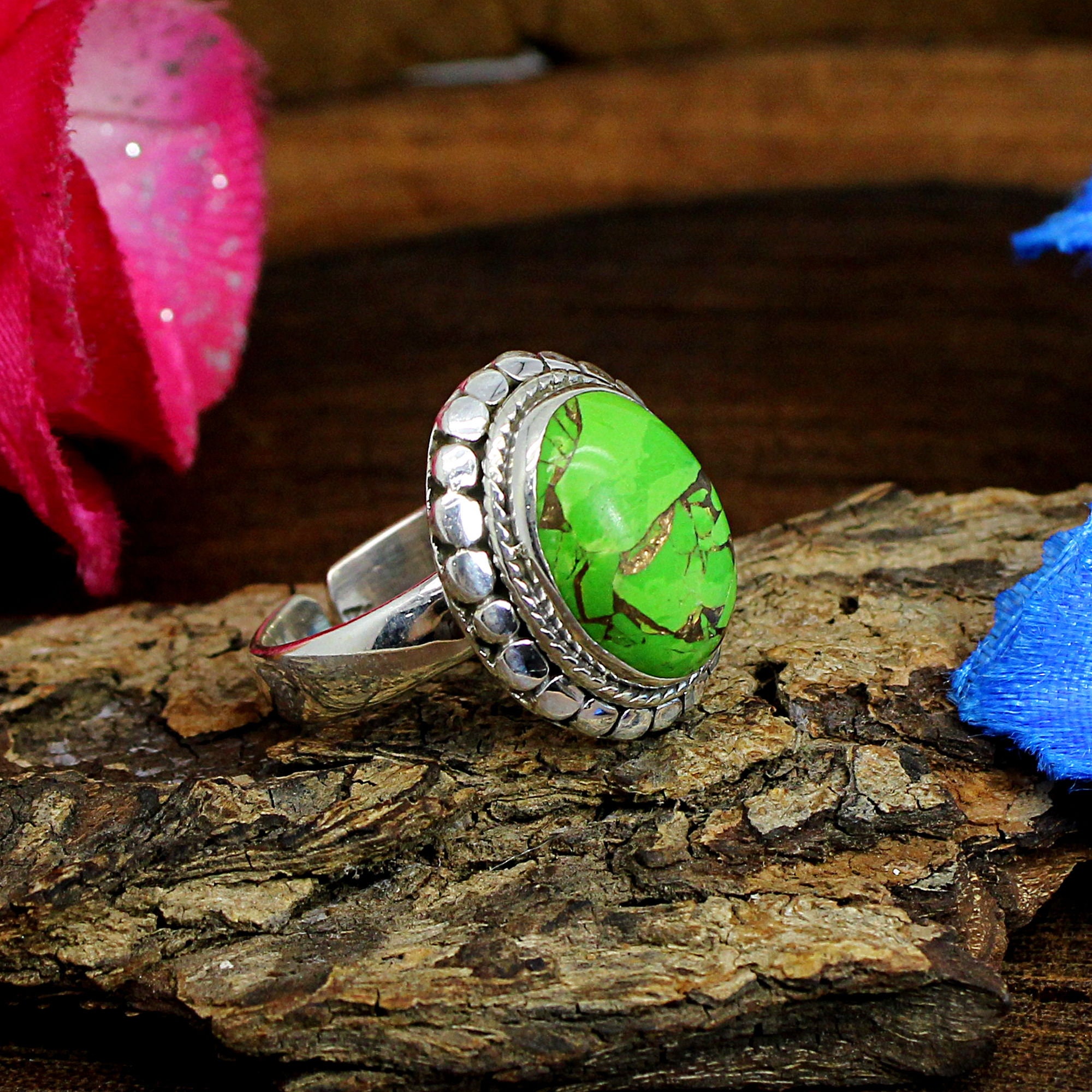 Green Mojave Turquoise-925 Sterling Silver-green Turquoise Ring