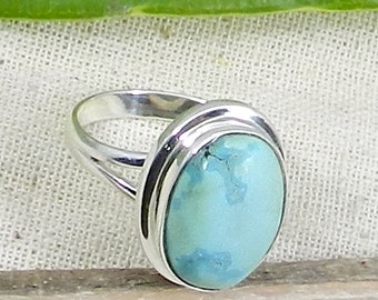 Turquoise Ring, Tibetan Turquoise Ring, Handmade Ring, Cabochon Ring, Men Women Ring, Gift for Her, Natural Turquoise, 925 Sterling Silver