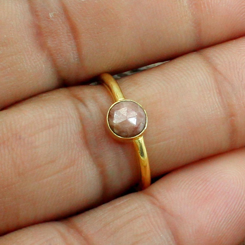 Rhodochrosite Ring Boho Pink Stone Ring Small Stone Ring Gold Plated Ring Gemstone Rings,Rhodochrosite Gemstone Sterling Silver Ring