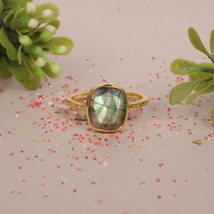 Rainbow Labradorite Ring * Gemstone * Gold Plated * Statement * Bridal * Wedding * Natural * 925 Ring * Handmade * Gift for her * Blue Fire
