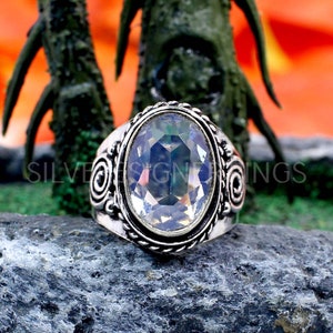 Oxidized Sterling Silver Opalite Hydro Ring - Handmade Boho Ring