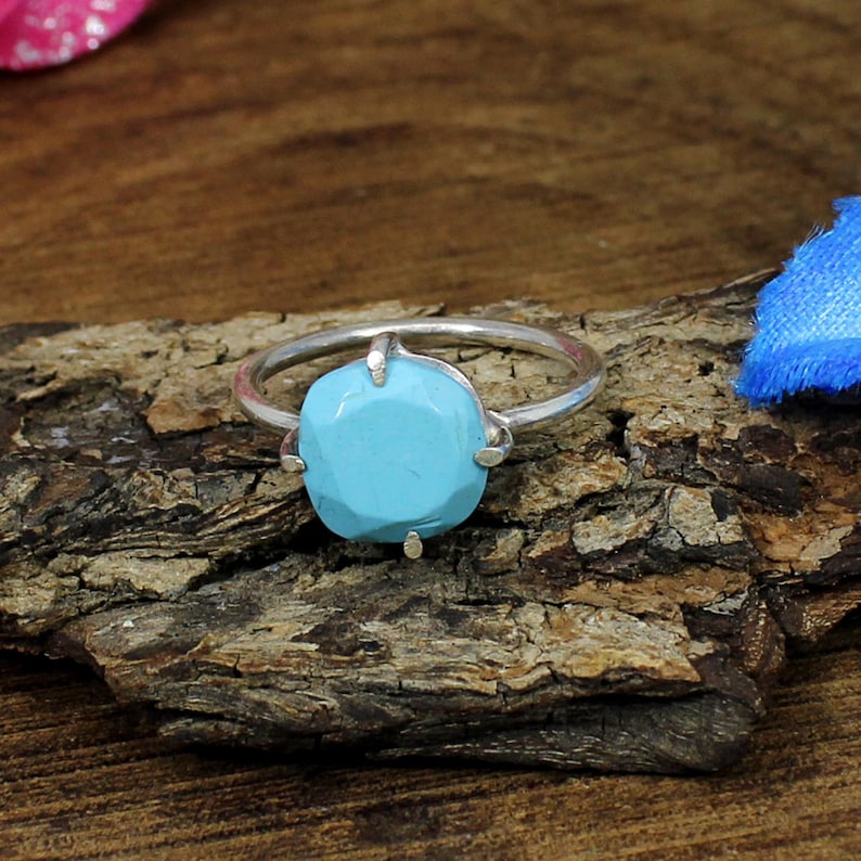 Silver Band Ring 925 Silver Sterling Chinese Turquoise Ring,Chinese Turquoise Gemstone,Turquoise Ring,Prong Ring Silver Statement Ring,