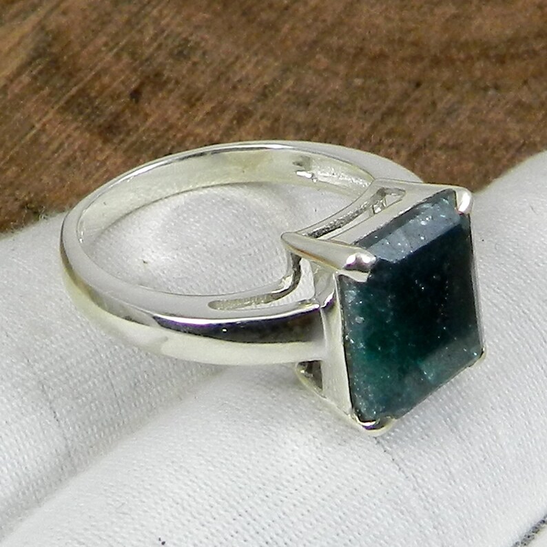 Emerald Corundum Ring Green Ring Gemstone Ring Rectangle Etsy