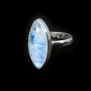 Handmade Rainbow Moonstone Gemstone Bezel Set Ring, Boho Ring, 925 Sterling Silver Ring, Blue Flash Ring, Simple Ring, Marquise Ring
