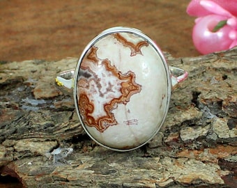 Oval Ring, Crazy Lace Agate Ring, Handmade 925 Sterling Silver Ring, Agate Jewelry, Stacking Ring, Birthstone Ring, Mom Gifts, Gift for Her