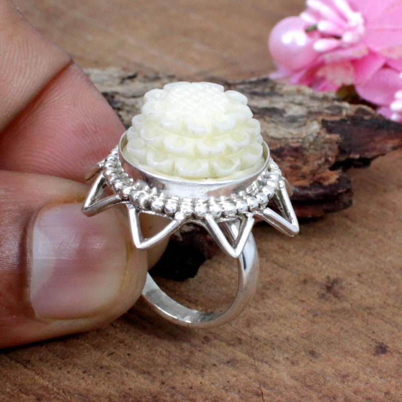 Designer White Coral Ring Coral Jewelry White Stone Etsy