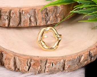 Anel circular de prata esterlina banhado a ouro - Joia artesanal de destaque