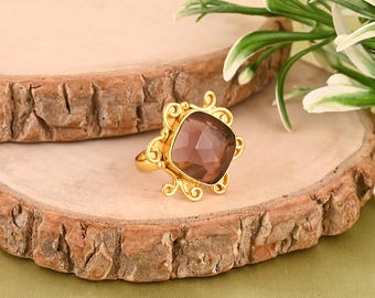 Purple Amethyst Statement Ring in 925 Sterling Silver Gold Plated Gemstone Ring for Women