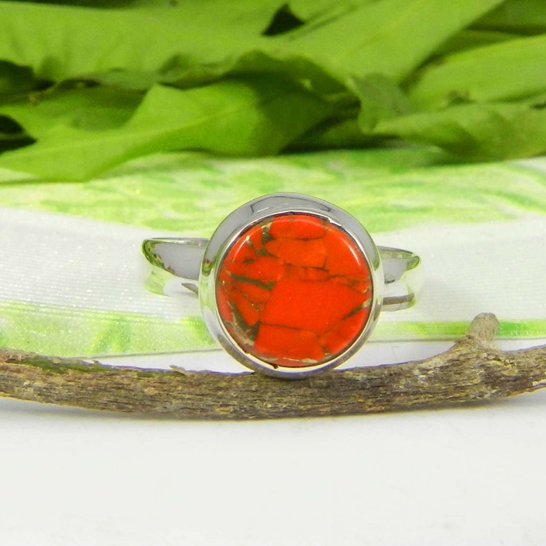 Round Turquoise Ring Orange Turquoise Ring Copper Etsy