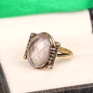 Vergoldeter Rosenquarzring, Silberring für Frauen, ovaler Edelstein, Edelsteinschmuck, Hochzeits- & Verlobungsringe, Brautschmuck