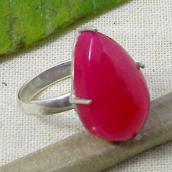 Fuchsia Chalcedony, 925 Sterling Silver Ring, Bridesmaid Ring, Prong Set Ring, Handmade Ring, Pear Ring, Men Women Ring, Chalcedony Ring