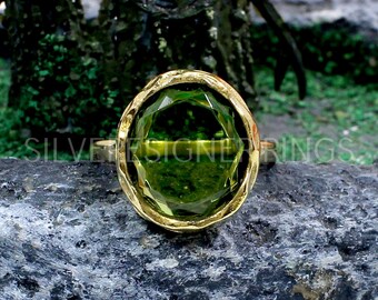 Handmade Gold Plated Sterling Silver Peridot Ring: 15x13mm Oval Gemstone