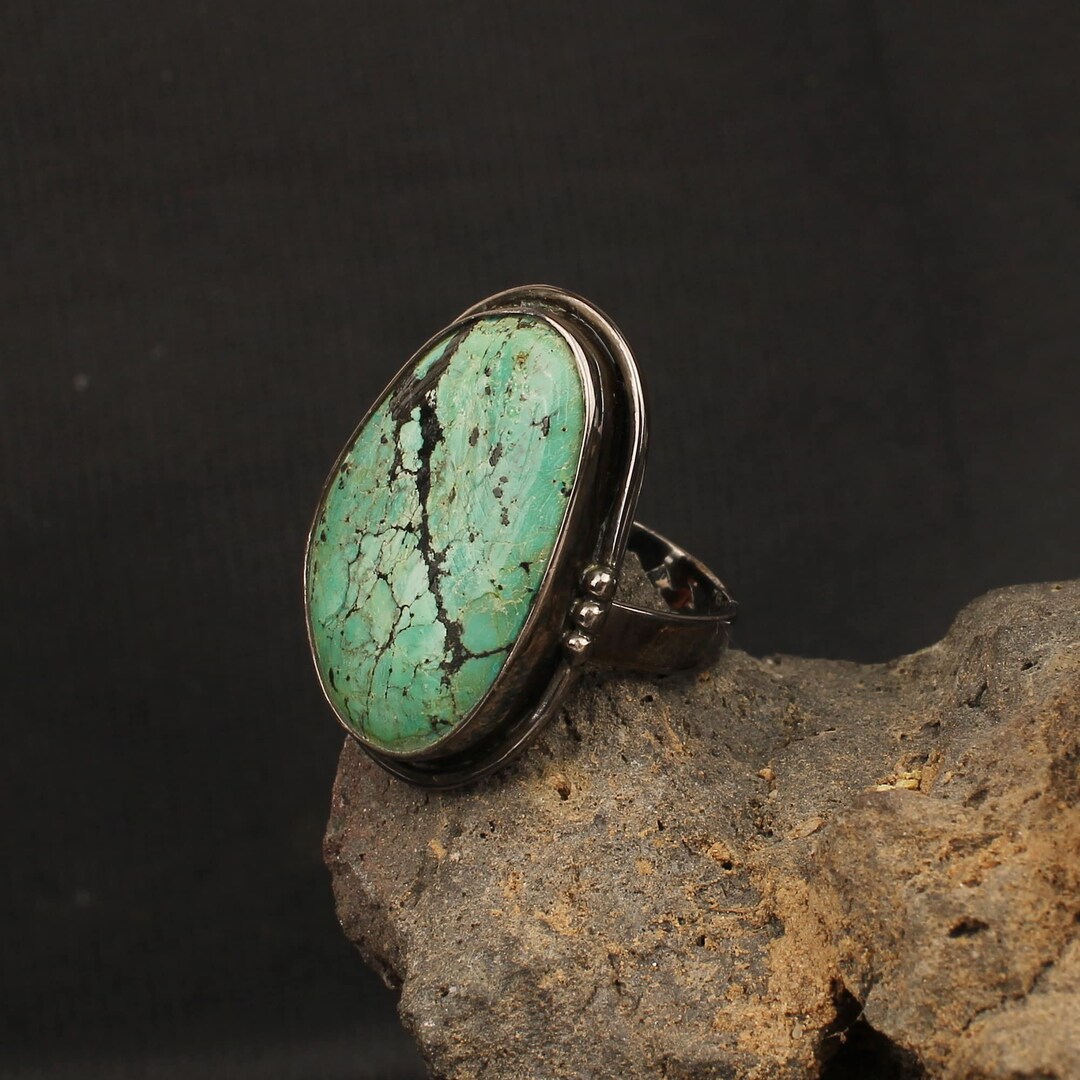 Giant and Stunning Tibetan Turquoise Ring One Size  Adjustable main image 1