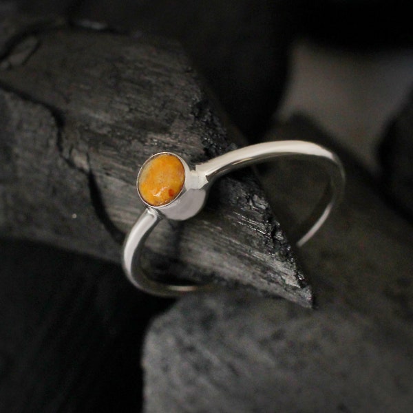 Stacking Bumble Bee Jasper Ring, Tiny Silver Ring, Handmade Sterling Silver Ring, Dainty Ring, Cute Ring, Delicate Ring, Minimalist Ring