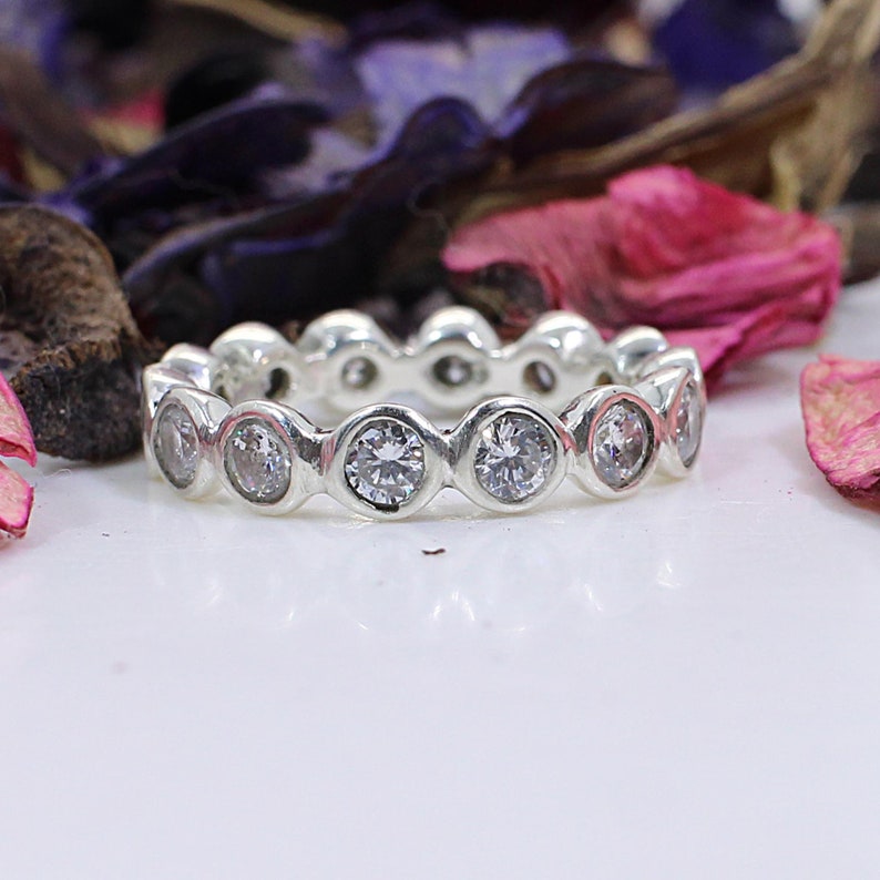 Sterling Silver Eternity Band Cubic Zirconia CZ Wedding Etsy