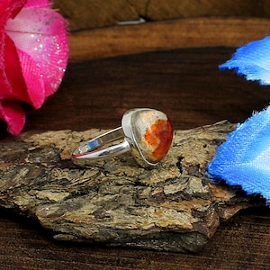 Anillo de ópalo de fuego mexicano: Plata de ley 925, piedra natal de octubre.