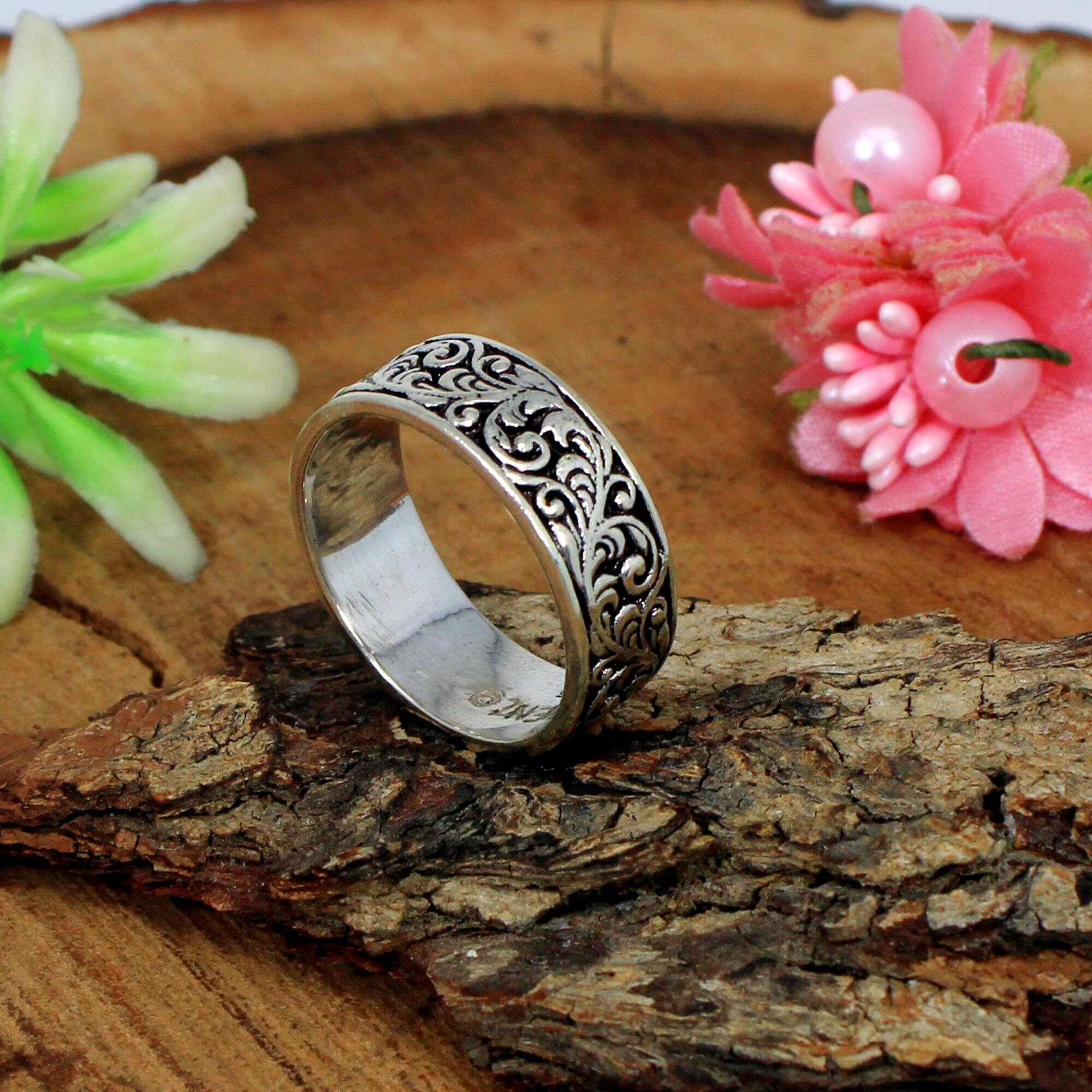 Oxidized 925 Sterling Silver Thumb Ring: Textured Band - Etsy