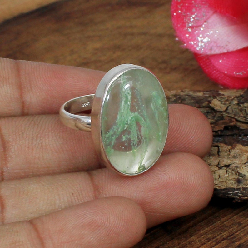 Handmade Ring,Statement Ring,Silver Gift Ring,Green Stone Ring Aqua Crackle Glass Ring,925 Sterling Silver Ring,Crackle Glass Gemstone Ring