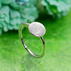 Fingerprint Engraved Signet Ring For Women And Men, 925 Sterling Silver, Personalized Thumb Print Ring, Silver Jewelry, Dainty Memorial Gift