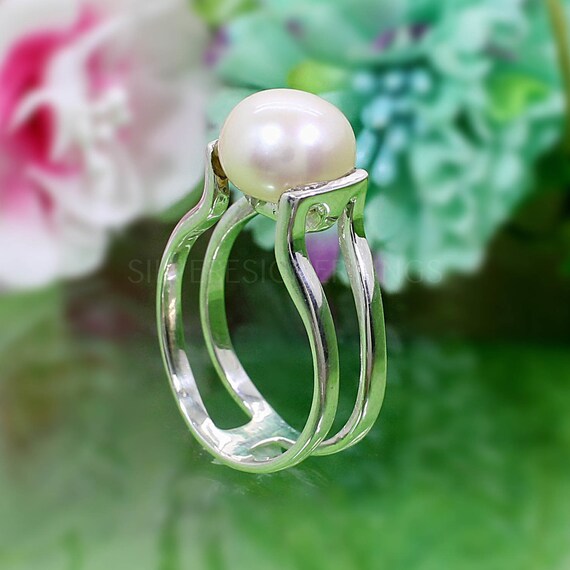 Silver Natural Ocean Pearl Ring Sterling Silver 925 Ring Plain Solitaire  Ring | eBay