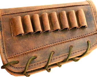 Leather Gun Buttstock Cheek Rest pad with Rifle Shell Holder Ammo Cartridge 30-06,30-30,223 .308