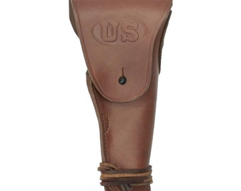 US WWII M1916 / M1912 Colt 1911 0.45 cal Brown Leather Hip Holster Embossed US for Colt M1911 and Similar Semi Autos