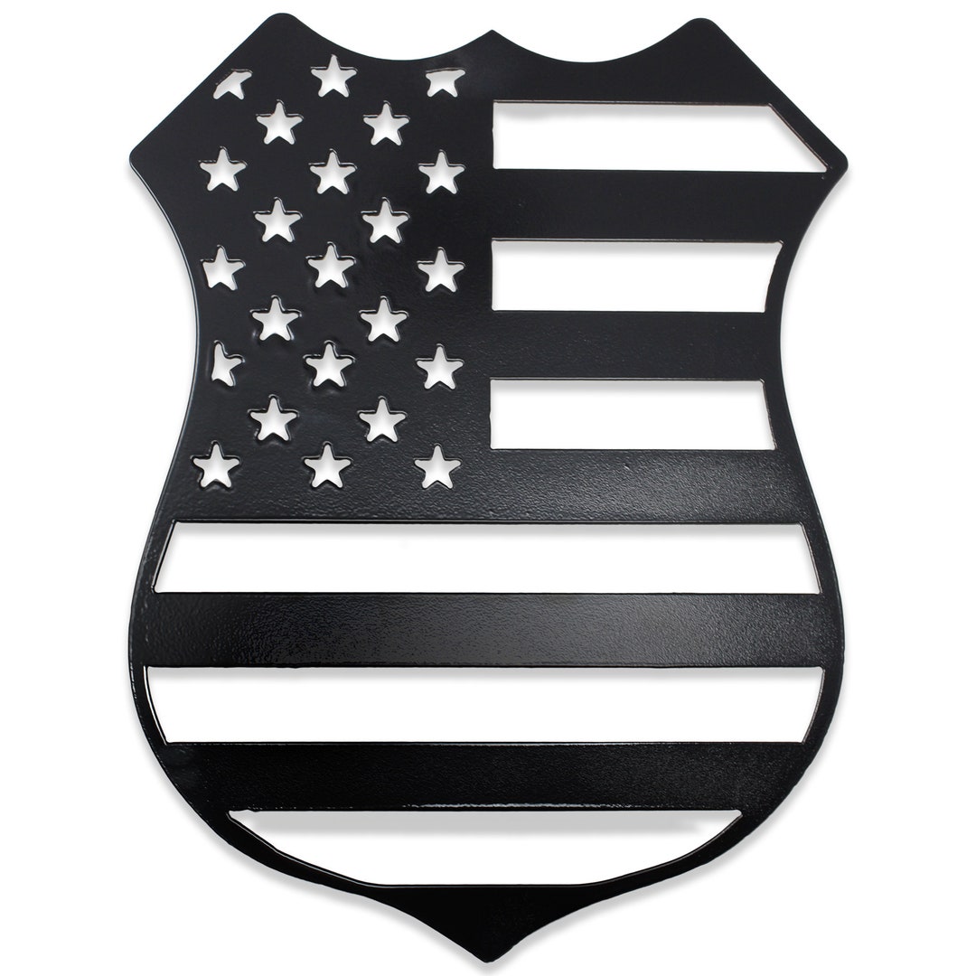 Black Metal Cop Badge Plaque With Stars and Stripes Cutout Police