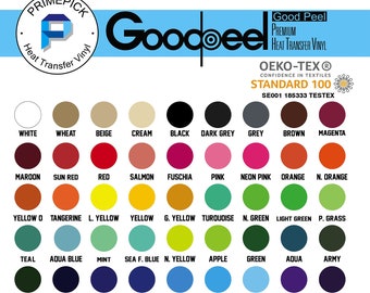 Hotpeel Goodpeel Regular HTV, Solid Matt Colors 10in x 12in sheets, safe for kids, OEKO TEX certified