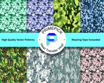 Camo Pattern HTV, flock, glitter, regular, cameo, cricut
