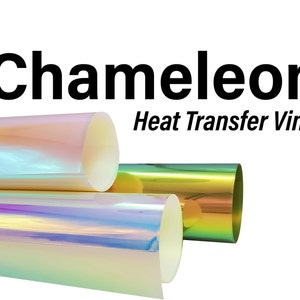 May include: Rolls of iridescent heat transfer vinyl in gold, pink, and blue. Chameleon Heat Transfer Vinyl.