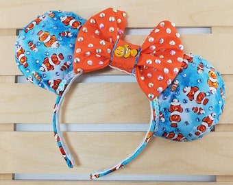 Nemo Inspired Ears. Finding Nemo Ears. Nemo Ears. Minnie Ears. Mickey Ears. Pixar Ears. Fish ears. Mouse ears. Rhinestoned ears. Dory ears