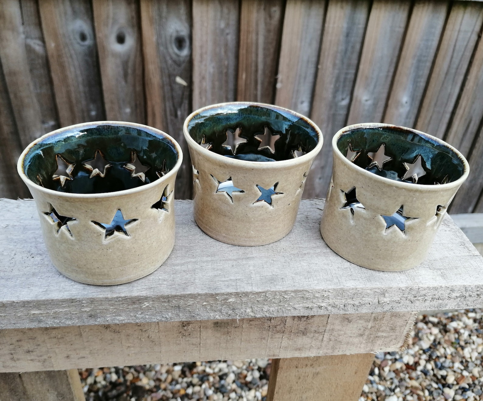 Ceramic Tea Light holders with star cut outs Etsy