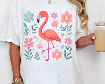 Pink Flamingo PNG Clipart Tropical Bird Sublimation Design Cute Flamingo Art Download for T-Shirts, Mugs, Stickers, Crafts