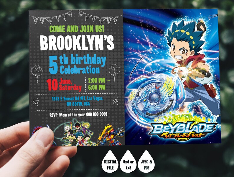 Beyblade Burst Invitationbeyblade Burst Birthday Invitation Beyblade Burst Birthday Beyblade Burst Theme - 