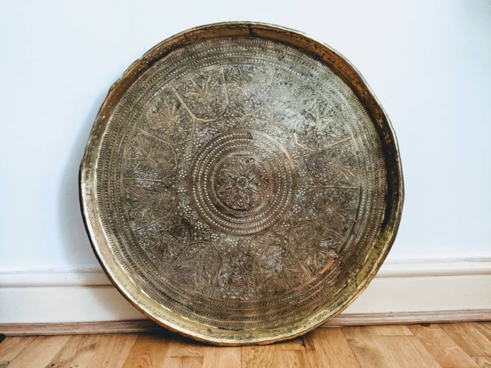Antique Brass Tray / Extra Large 59cm Round Handmade Brass Etsy