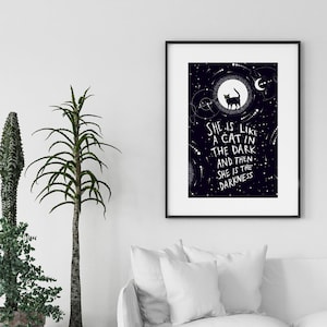 Fleetwood Mac Print – Rhiannon / Wall Art / Anniversary / Birthday / For Her / Illustration / Romantic / Music / Quote / Dark / Cat / Stars