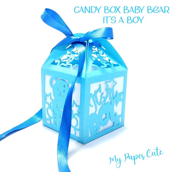 SVG Treat Box Bear Its a Boy Template Baby Shower Gift Box Template Cricut Cutting File Dxf Silohuette Laser Cut