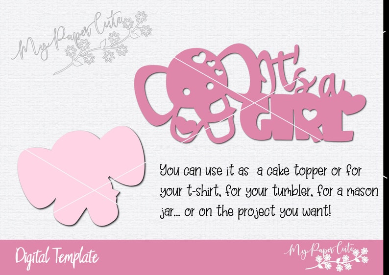 Download Elephant Its a Girl Baby Shower SVG Digital Template | Etsy