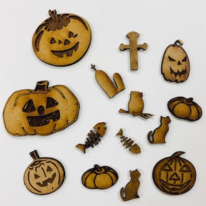 Job lot mixed Halloween mdf wooden craft shape blanks, 14 shapes, card toppers