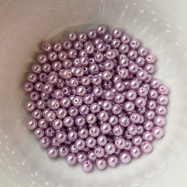 Glass Pearl Beads, Dusky Pink, 8mm round, approx 50 beads