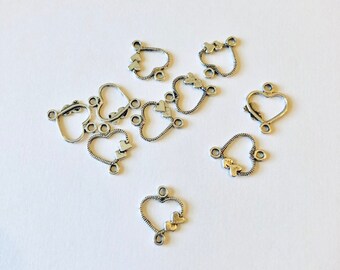Liens de connexion coeur en argent tibétain : breloques double coeur (10)