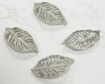 Silver Metal Leaf Connector Charms with Rhinestones (4pcs)